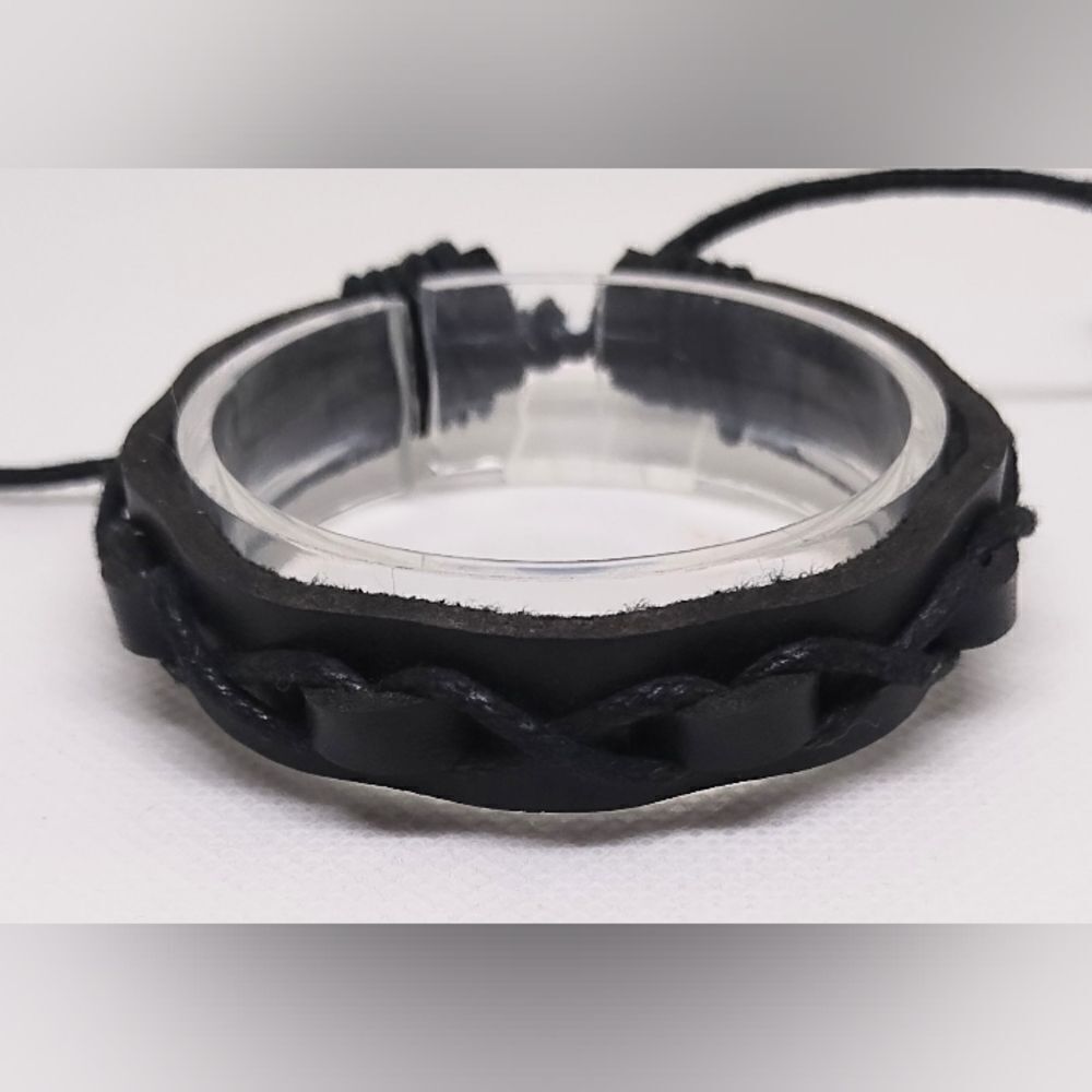 Men's leather bracelet braided black new e48